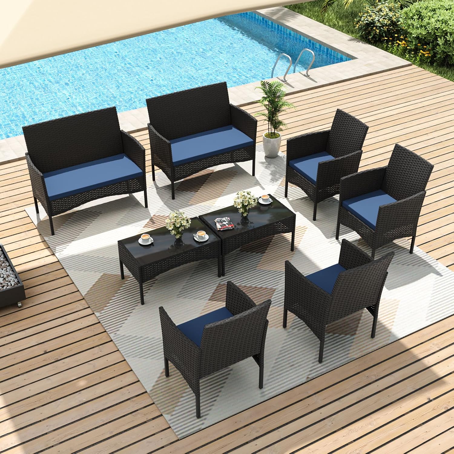Outdoor Furniture Metal Chairs - 8-delige tuinmeubelset, wicker buitenmeubilair met 4