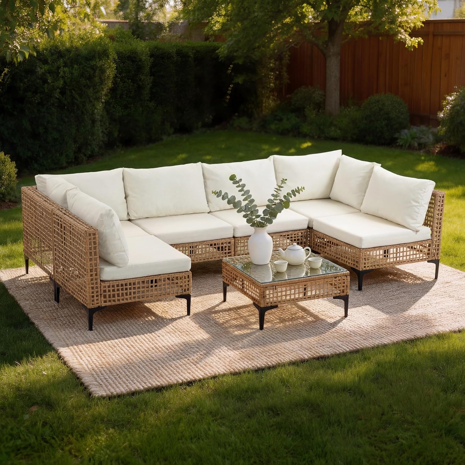 Outdoor Furniture Luxury - 7-delige buitenmeubelenset van weerbestendig wicker rotan,