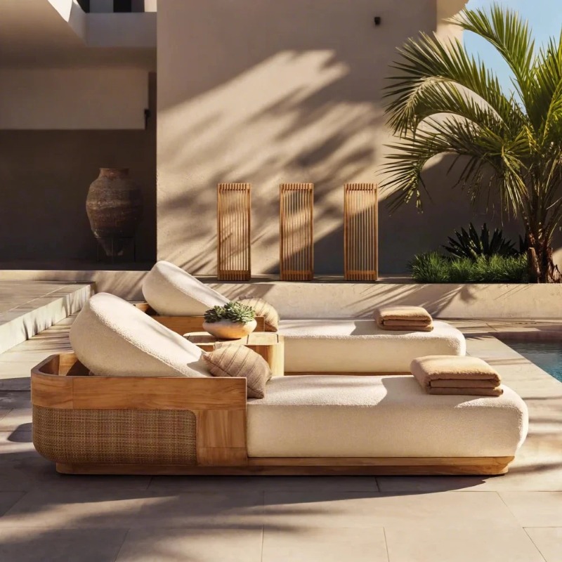 Outdoor Daybed Furniture - Strandstoel & ligbedset, teakhouten rotan ligbedmeubilair