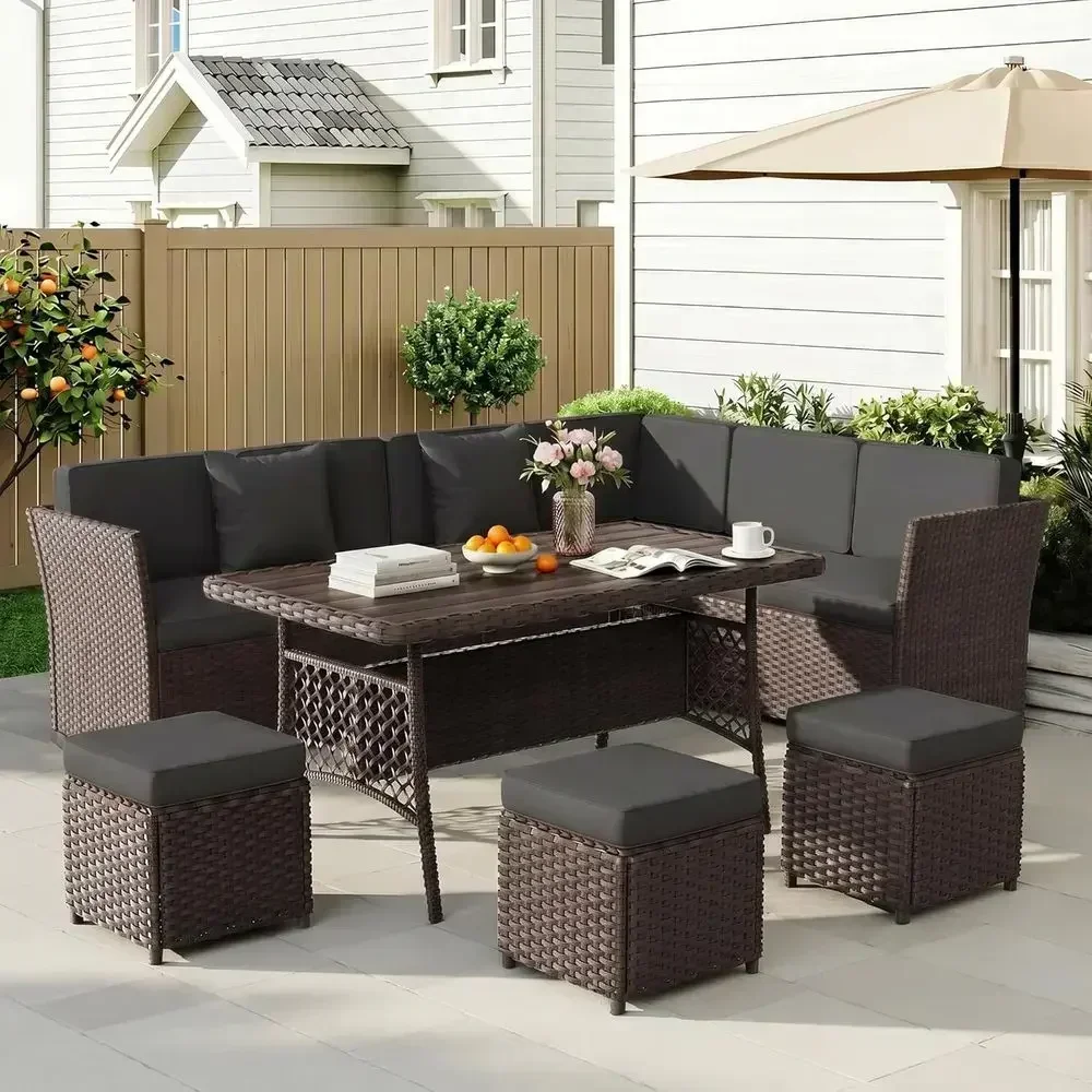Outdoor Furniture Metal Chairs - 7-delige tuinset van gevlochten materiaal, bestaande